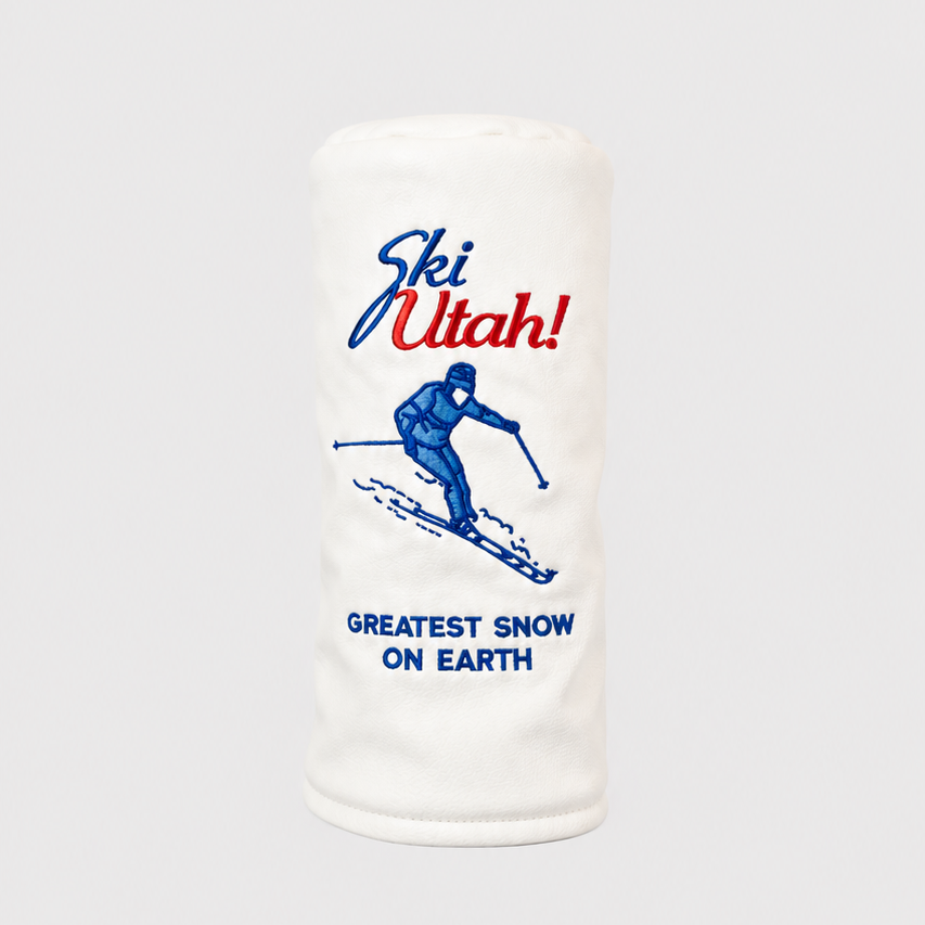 Ski Utah! Driver Headcover | Premium White Ski Utah! License Plate Driver Headcover