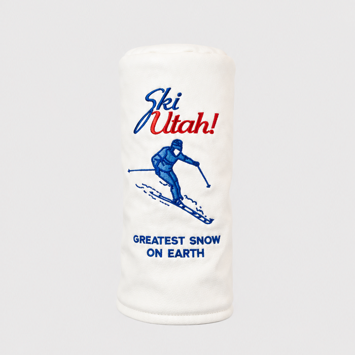 Ski Utah! Driver Headcover | Premium White Ski Utah! License Plate Driver Headcover