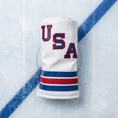 USA Classic Driver Headcover | Premium White Vintage Hockey-Inspired Driver Headcover